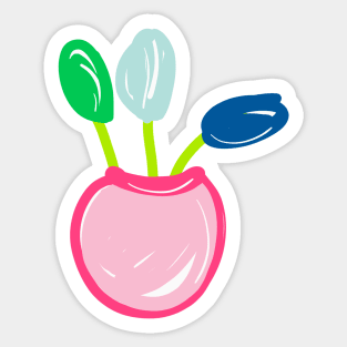 THREE FLOWERS IN RED BOWL Sticker